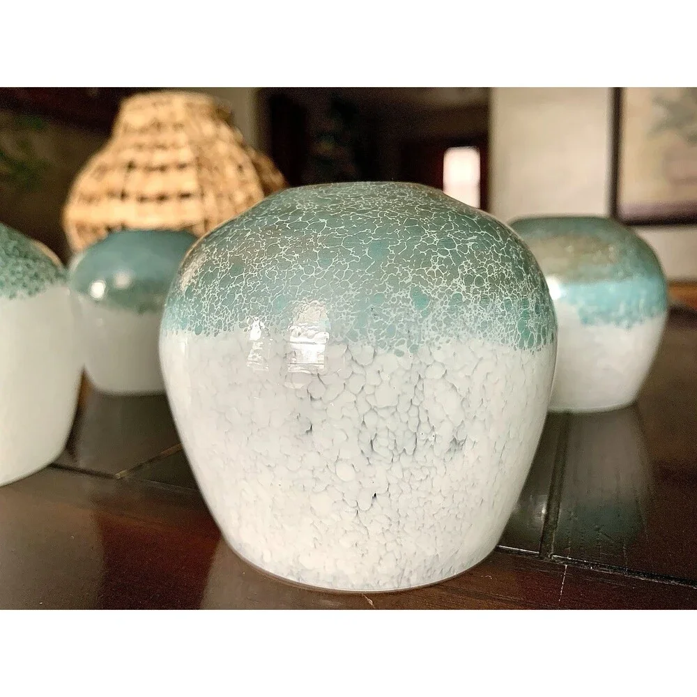 4 West Elm Mexican Glass Votive Candle Holders Recycled Confetti Frit Coastal